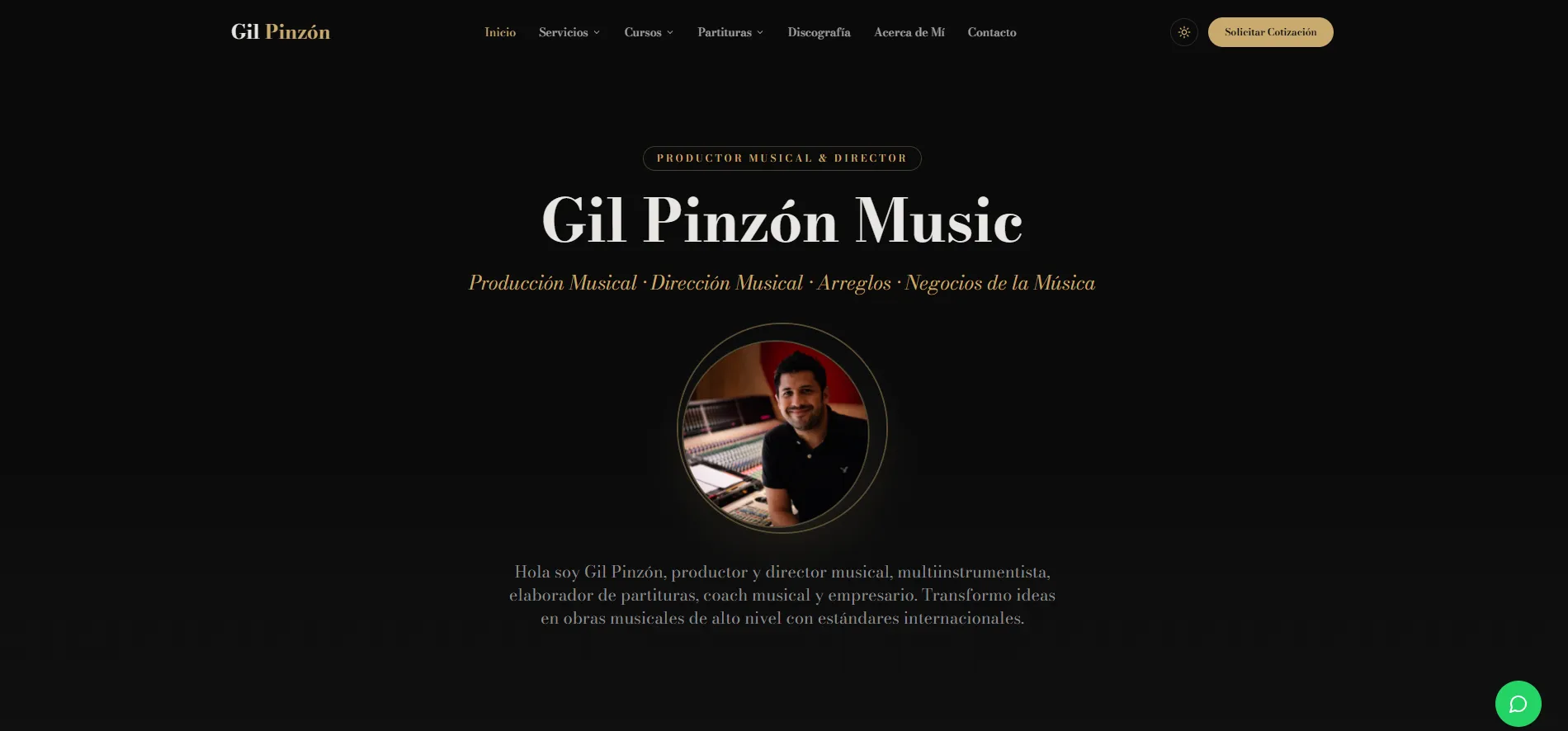 Página de Gil Pinzón, productor musical, hecha por Arnulfo Pinedo