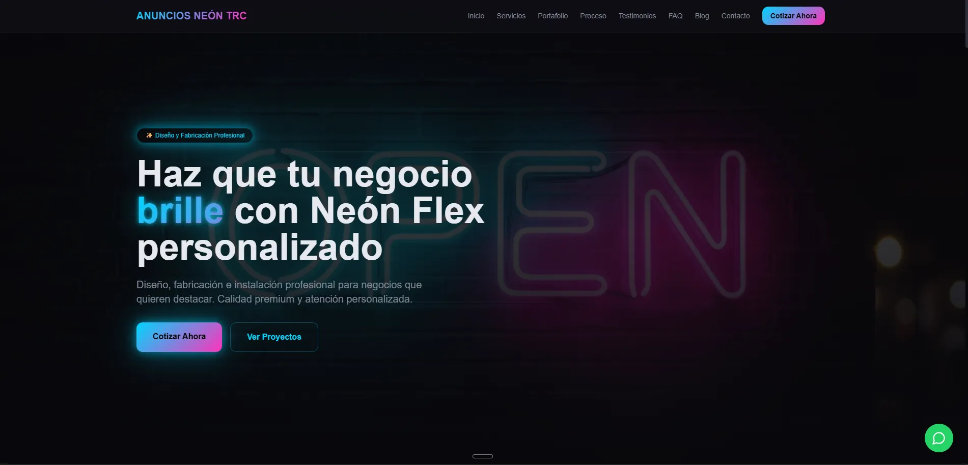Página de Anuncios Neón TRC, un negocio local, hecha por Arnulfo Pinedo